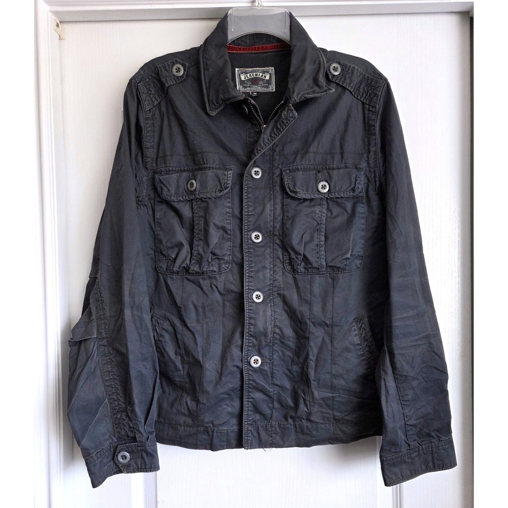 Jeremiah Military Field Jacket Charcoal Gray Utility Canvas Coat Size M Y2K